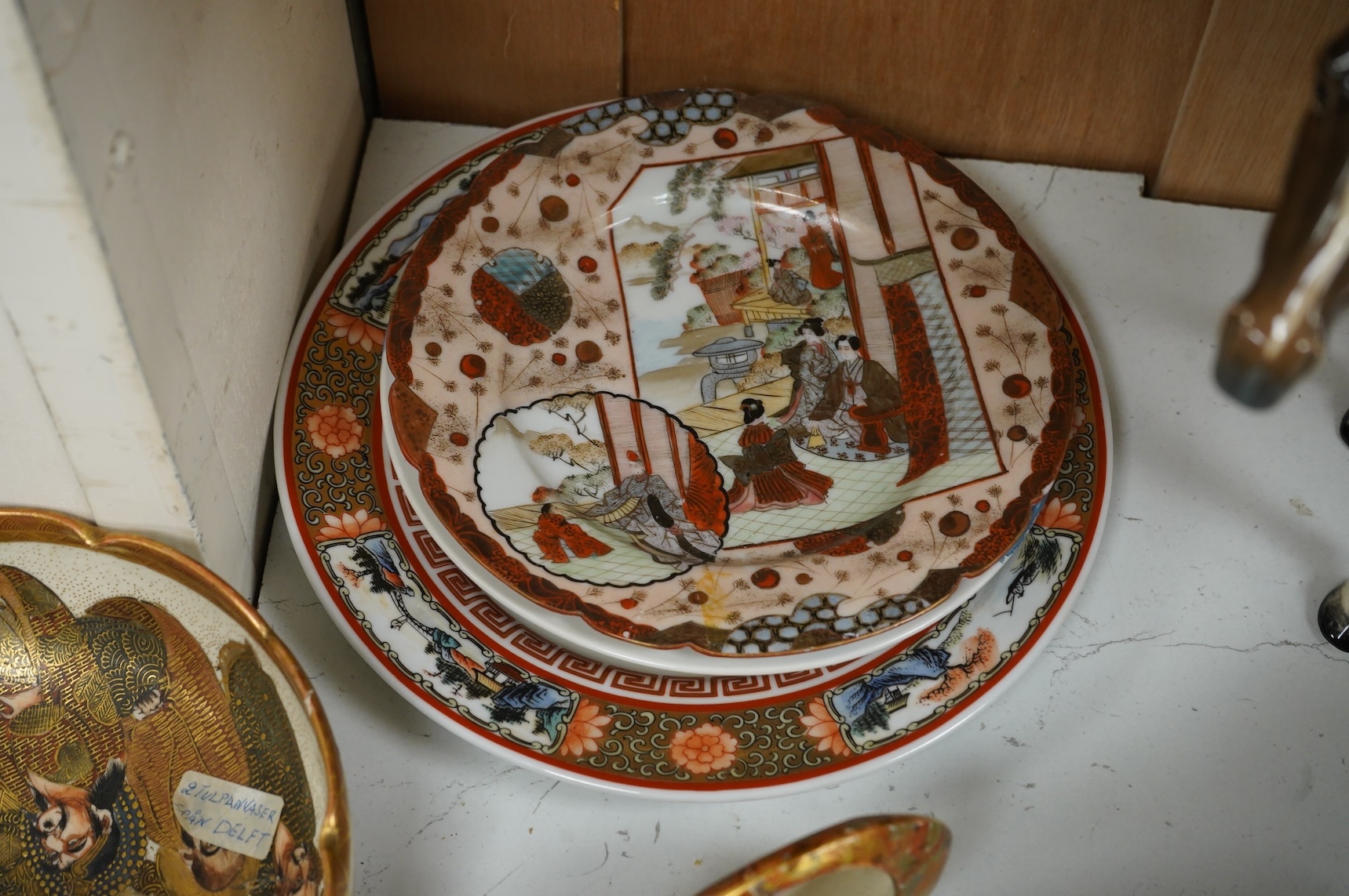 Mixed Japanese and Chinese bowls, vases and plates, largest 18cm diameter